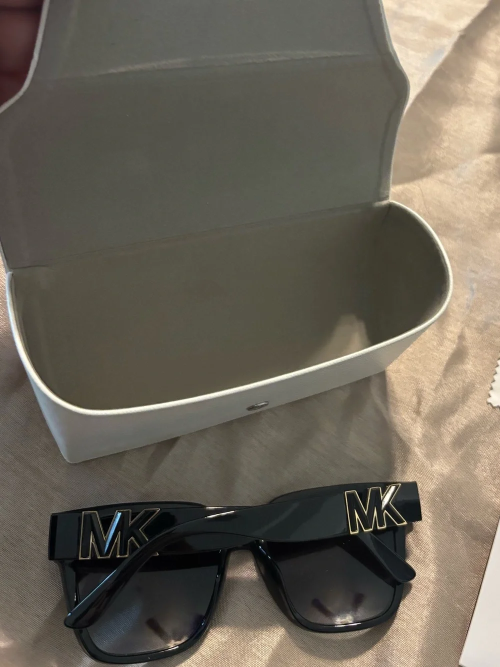 Michael Kors Glossy Black Square Sunglasses with White Case